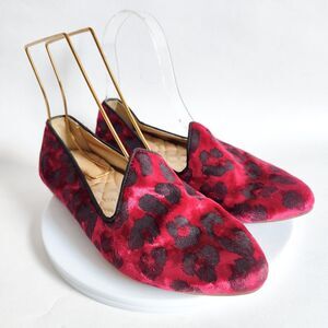 Birdies Heron Red Cheetah Leopard Velvet Flats Loafers No-Slip Vegan Size 5.5